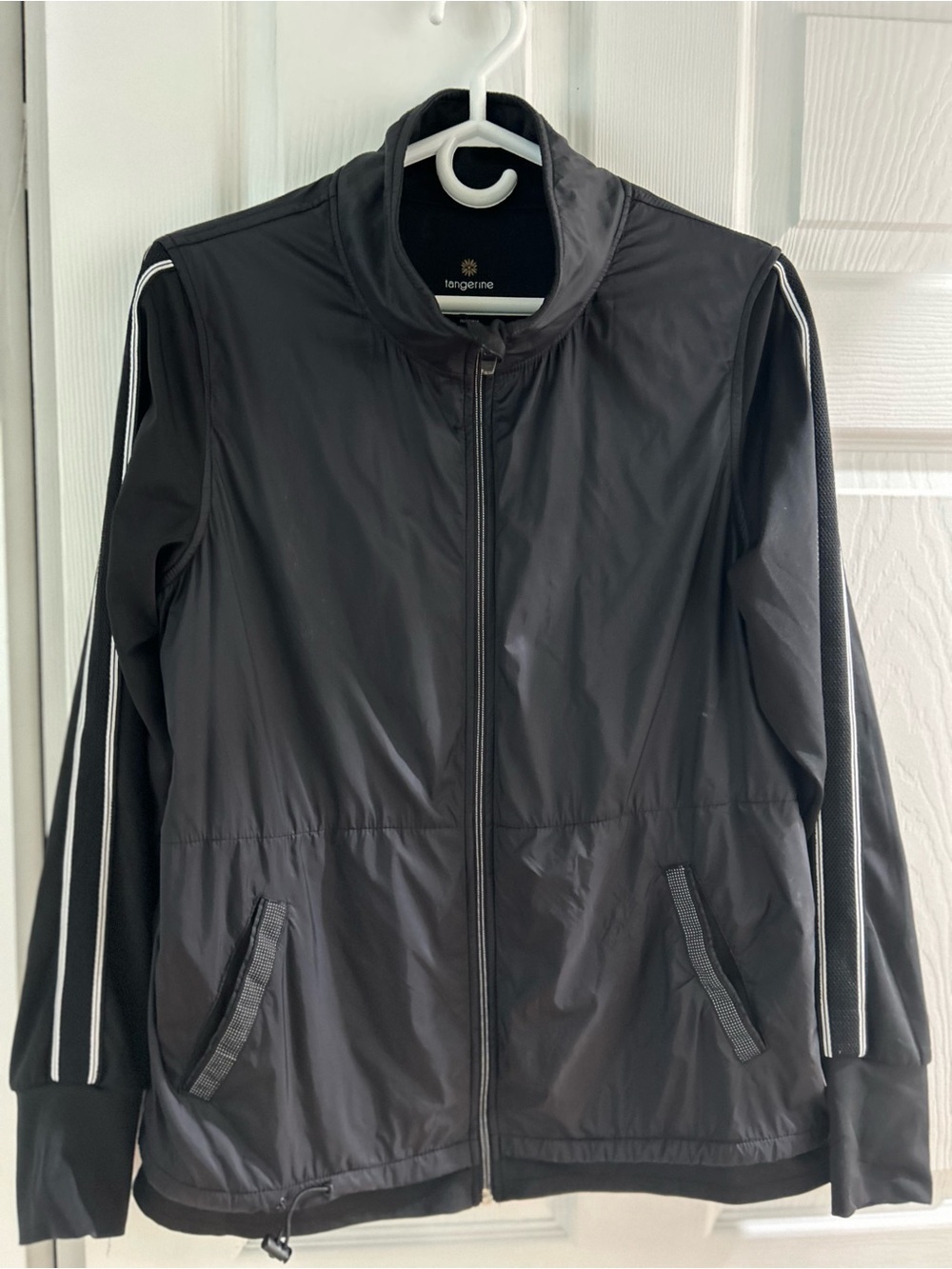 Tangerine Black Track Bomber Jacket with White Stripe Sleeves